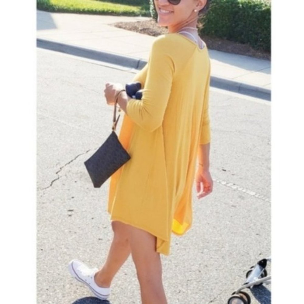 Mustard Yellow Dress Fall Winter Autumn Mini Tent Tee Top Casual